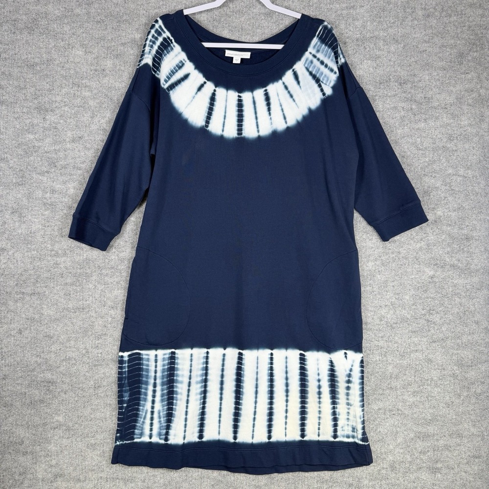 Pure J Jill Size-L Dress Organic Cotton‎ Blue Tie Dye Boho Pullover Pocket